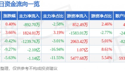 股票行情快报：浙大网新（600797）3月6日主力资金净卖出892.70万元
