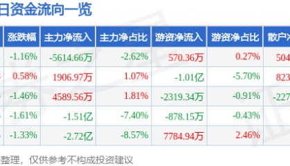 股票行情快报：兴森科技（002436）9月30日主力资金净卖出5614.66万元