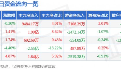 股票行情快报：兴森科技（002436）8月19日主力资金净买入9484.17万元