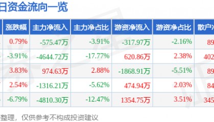 股票行情快报：浙大网新（600797）3月27日主力资金净卖出575.47万元