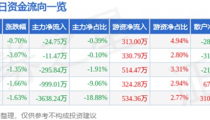 股票行情快报:康欣新材(600076)9月22日主力资金净卖出24.75万元
