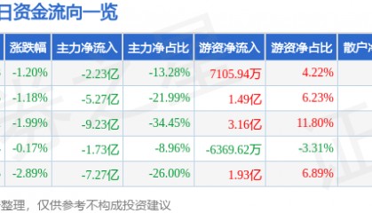 股票行情快报:中国电建(601669)9月2日主力资金净卖出2.23亿元