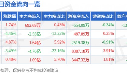 股票行情快报：兴森科技（002436）8月15日主力资金净买入692.69万元