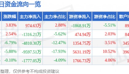 股票行情快报：浙大网新（600797）3月25日主力资金净买入974.63万元