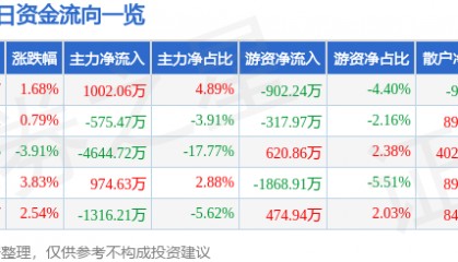 股票行情快报：浙大网新（600797）3月30日主力资金净买入1002.06万元