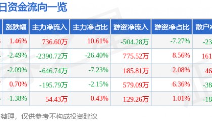 股票行情快报：康欣新材（600076）9月10日主力资金净买入736.60万元