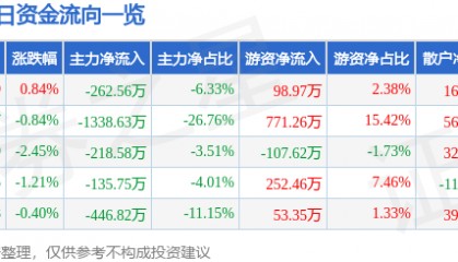 股票行情快报:康欣新材(600076)7月17日主力资金净卖出262.56万元